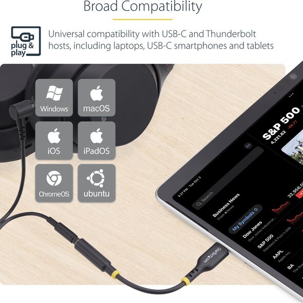 StarTech USBCAUDIO2 μετατροπέας φύλου / καλωδίων USB Type-C 2.0 3,5 mm Μαύρο