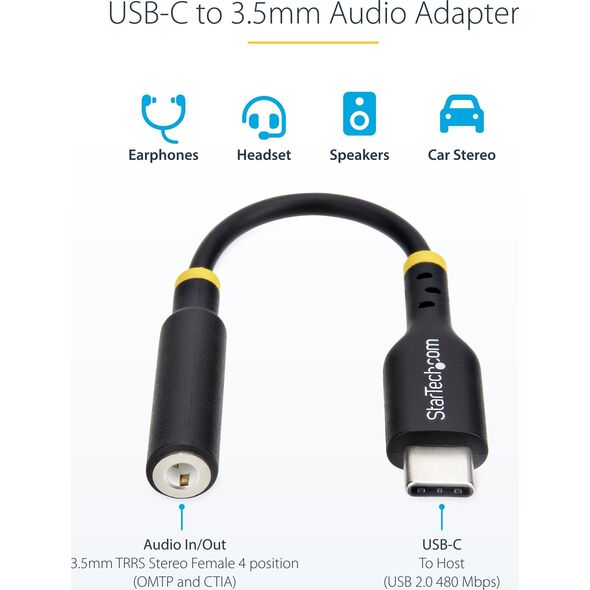 StarTech USBCAUDIO2 μετατροπέας φύλου / καλωδίων USB Type-C 2.0 3,5 mm Μαύρο