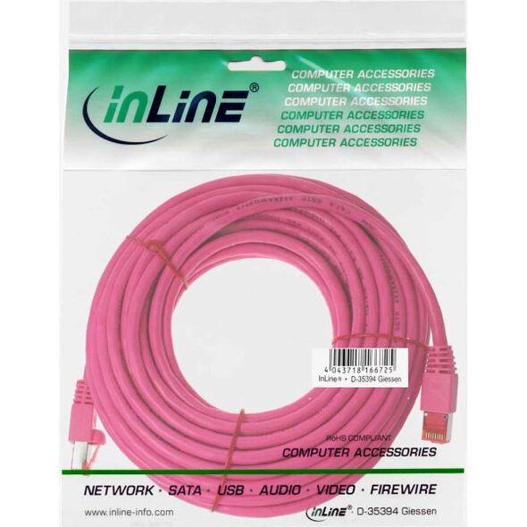 InLine Patchcord S/FTP, PiMF, Cat.6, PVC, różowy 10m (76400M)