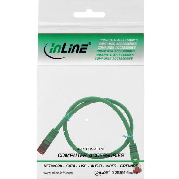 Intos Patchcord S/FTP, PiMF, Cat.6, 250MHz, halogen free, zielony 0.5m (76950G)