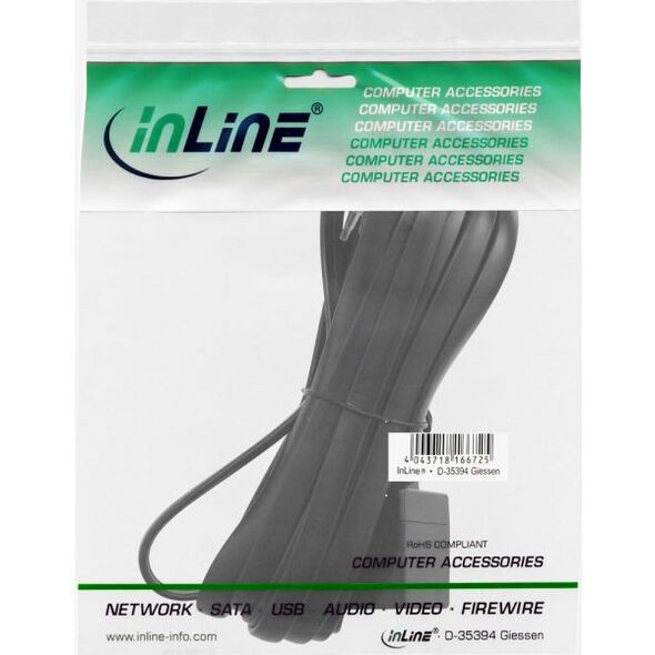 InLine Modularny kabel RJ12, 6P6C, męski-żeński, czarny, 3m (18833)