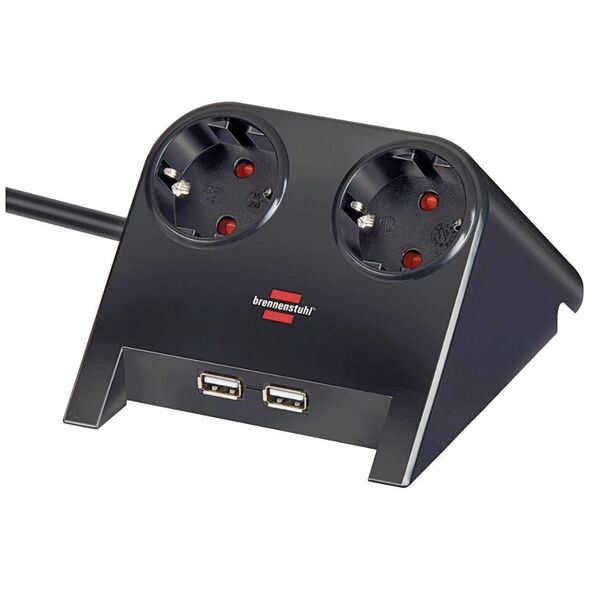 Brennenstuhl Desktop-Power USB-Charger with 2x USB-2.0 charger 2100mA 2-way socket, black polished 1.8m H05VV-F 3G1.5 (1153500222) (BNN1153500222) έως 12 άτοκες Δόσεις