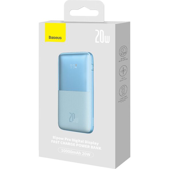 Baseus Bipow Pro powerbank 10000mAh 20W 2x USB-A + USB-C + USB 3A 0.3m cable blue