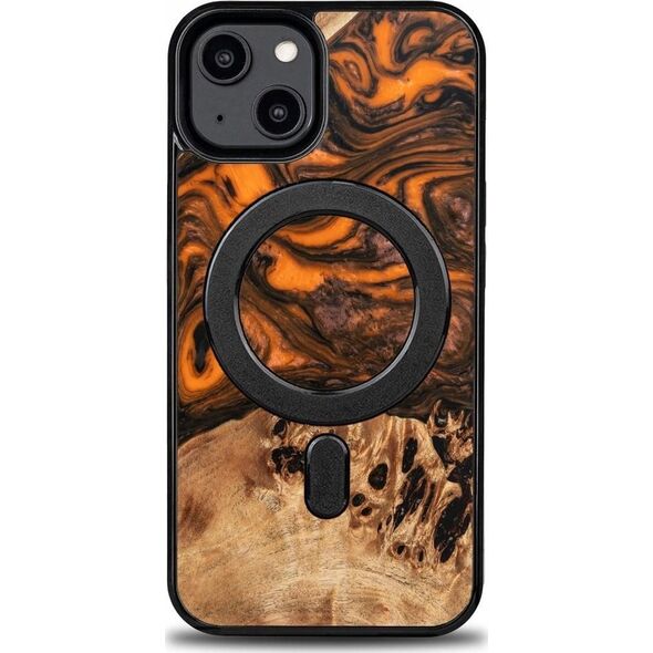 BeWood Etui z drewna i żywicy na iPhone 15 Plus MagSafe Bewood Unique Orange - pomarańczowo-czarne