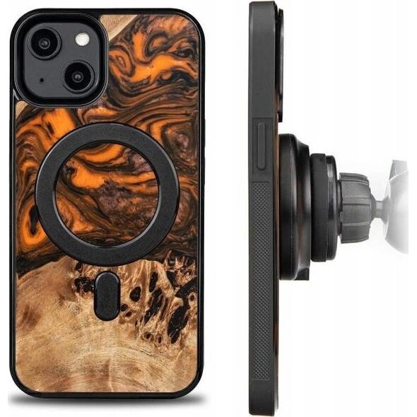 BeWood Etui z drewna i żywicy na iPhone 15 MagSafe Bewood Unique Orange - pomarańczowo-czarne