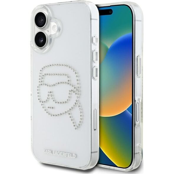 Case Karl Lagerfeld IML Rhinestones Karl Head for iPhone 16 transparent