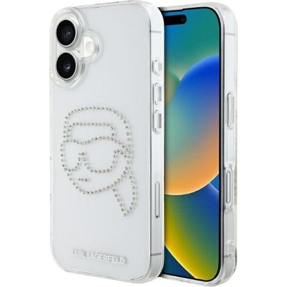 Case Karl Lagerfeld IML Rhinestones Karl Head for iPhone 16 transparent