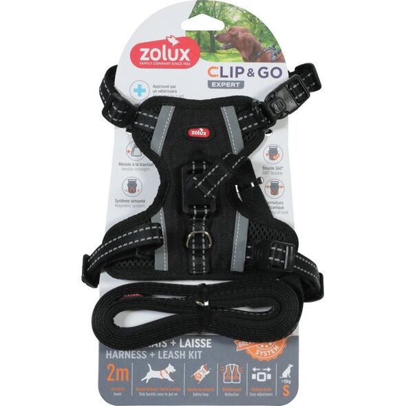 ZOLUX Zestaw szelki + smycz dla psa CLIP&GO S czarny