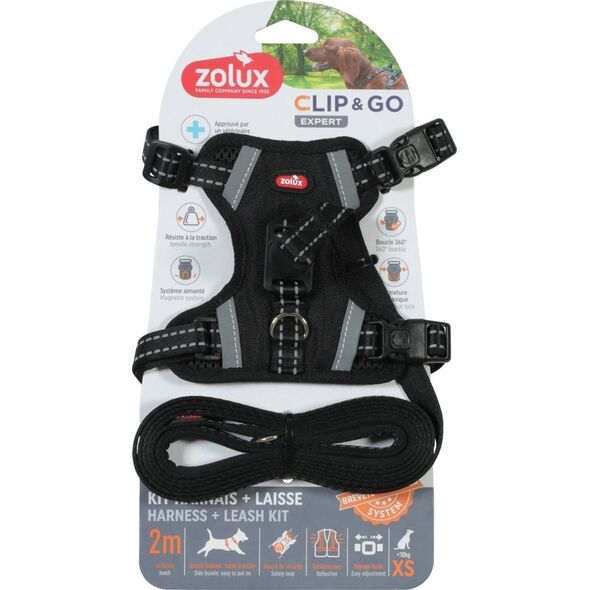 ZOLUX Zestaw szelki + smycz dla psa CLIP&GO XS czarny