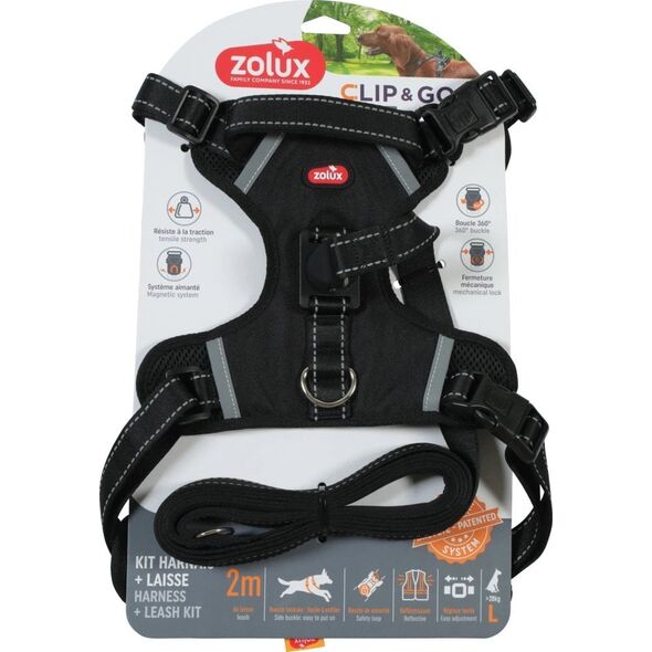 ZOLUX Zestaw szelki + smycz dla psa CLIP&GO L czarny