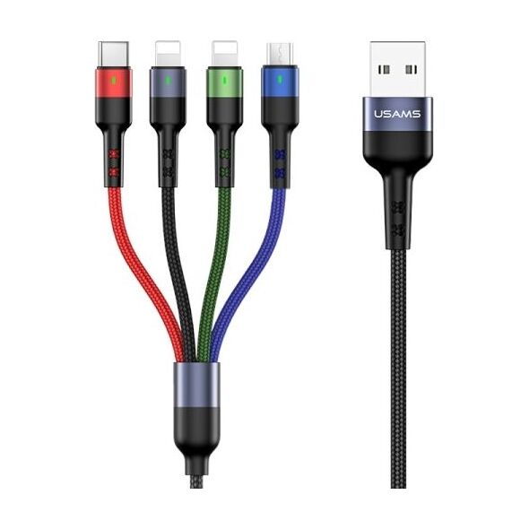 Kabel USB Usams USB-A - USB-C + microUSB + 2x Lightning 3 m Czarny (63757-uniw)
