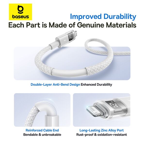 Baseus Data Cable with Digital Display, USB to Lightning, 2.4A, 2m - Baseus Display 2 (P10382700211-01) - Moon White 6932172682101 έως 12 άτοκες Δόσεις