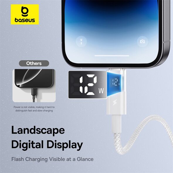 Baseus Data Cable with Digital Display, USB to Lightning, 2.4A, 2m - Baseus Display 2 (P10382700211-01) - Moon White 6932172682101 έως 12 άτοκες Δόσεις