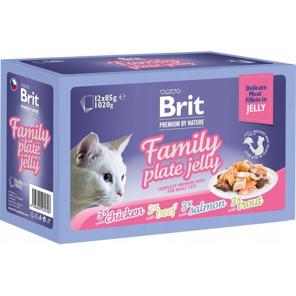Brit Premium Family Plate dla kotów filety w galarecie mix smaków 12x85g
