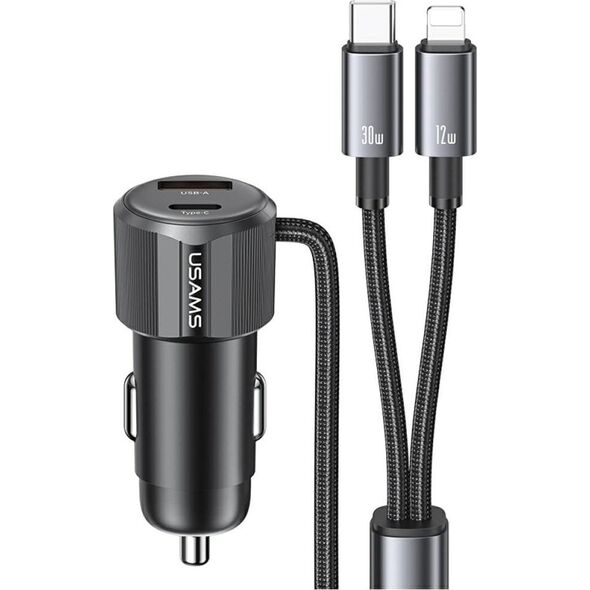 Φορτιστής αυτοκινήτου USAMS YT Series CC287 66W 1xUSB-A 1xUSB-C + καλώδιο 2 σε 1 USB-C/Lightning tarnish