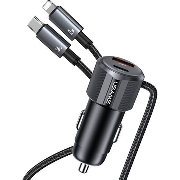 Φορτιστής αυτοκινήτου USAMS YT Series CC287 66W 1xUSB-A 1xUSB-C + καλώδιο 2 σε 1 USB-C/Lightning tarnish