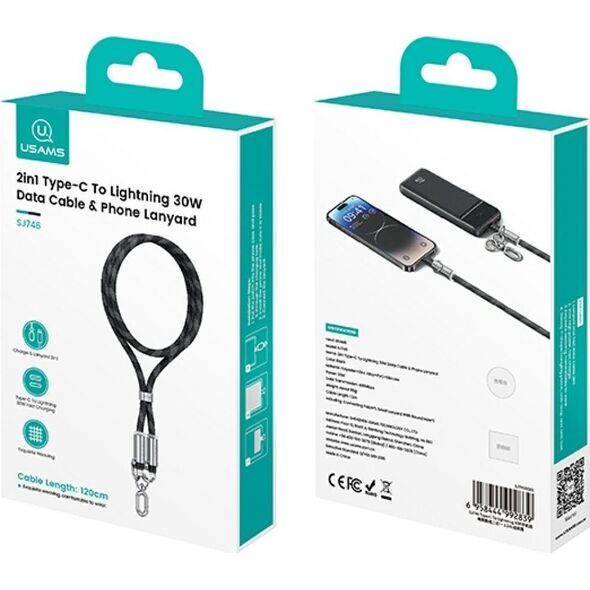Usams SJ746 30W USB-C to Lightning 1.2m Blue Phone Lanyard with Charging Cable