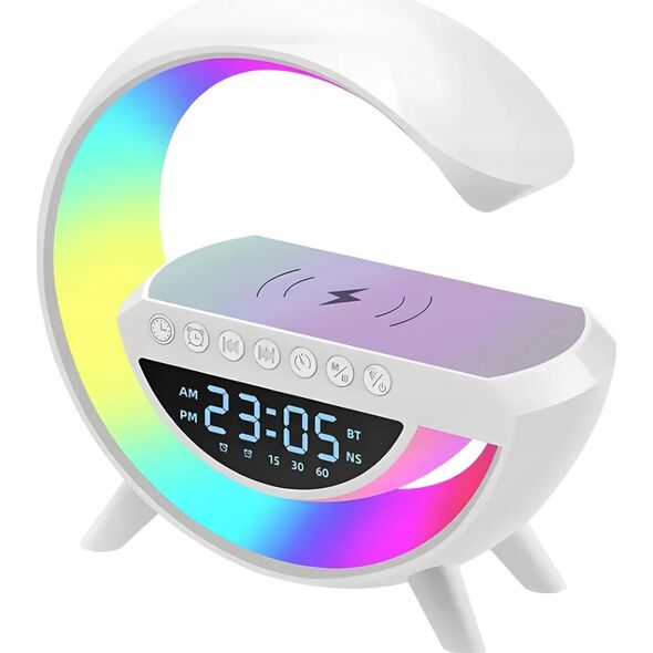 Έξυπνη λάμπα LED RGB με ασύρματο φορτιστή, οθόνη LCD, ηχείο Bluetooth, ραδιόφωνο FM, USB, TF, AUX, ρολόι, ξυπνητήρι, μπαταρία