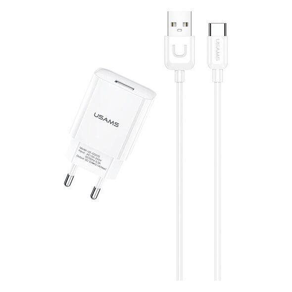 USAMS Wall Charger 1xUSB T21 USB-C white 2,1A Fast Charging T21OCTC01