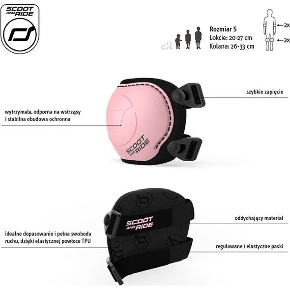 Scoot and Ride Ochraniacze dla dzieci, na rolki, wrotki, hulajnogę, rozm. S, kolor: Rose