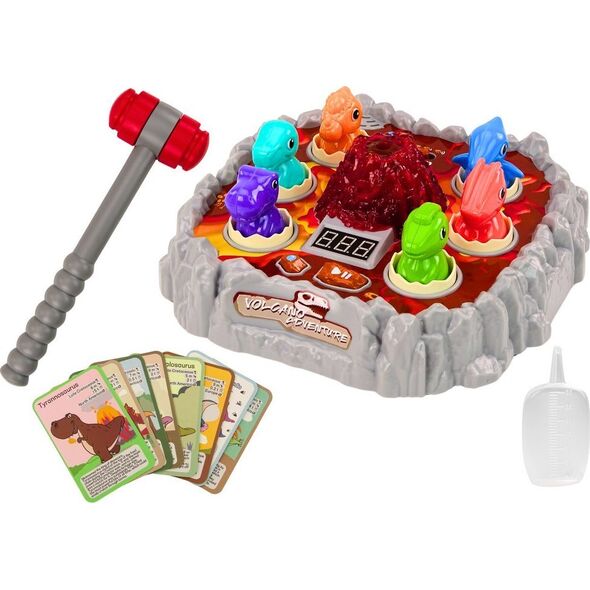LeanToys Gra Zręcznościowa Wac A Mole Dinozaury Wulkan Efekt Dymny Światła Dźwięki