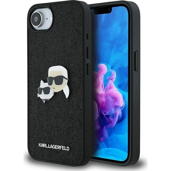 Etui Karl Lagerfeld Fixed Glitter        Karl&Choupette Heads Metal Pin do iPhone 16e czarny