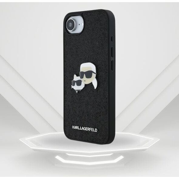 Etui Karl Lagerfeld Fixed Glitter        Karl&Choupette Heads Metal Pin do iPhone 16e czarny