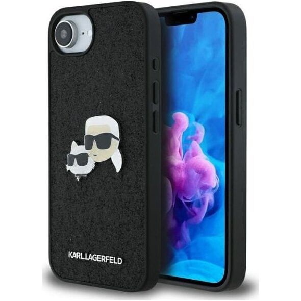 Etui Karl Lagerfeld Fixed Glitter        Karl&Choupette Heads Metal Pin do iPhone 16e czarny
