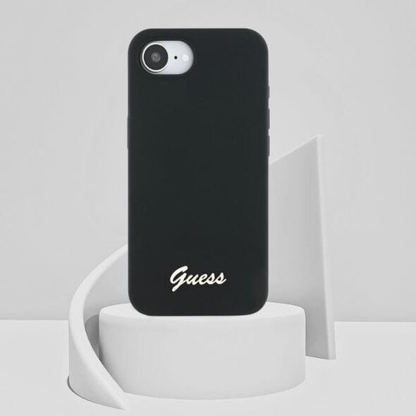 Etui Guess Silicone Script Metal Logo    MagSafe do iPhone 16e czarny