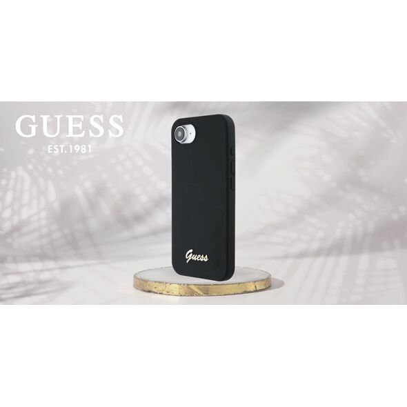 Etui Guess Silicone Script Metal Logo    MagSafe do iPhone 16e czarny
