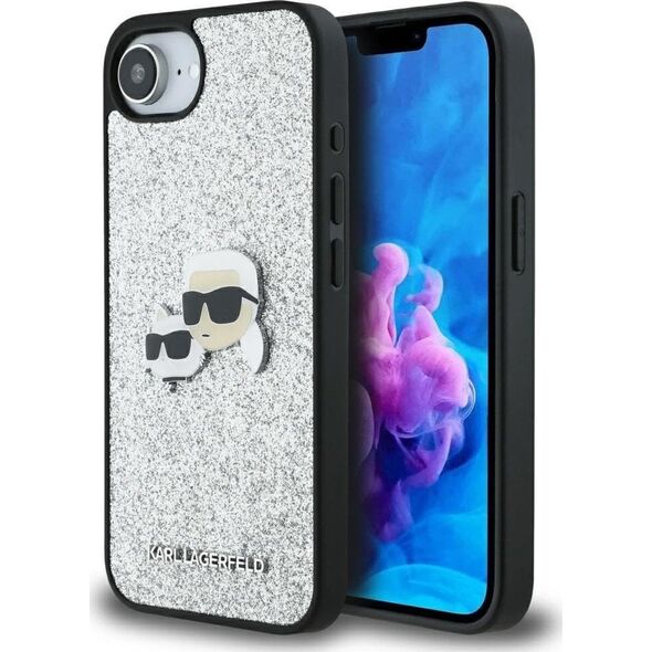 Etui Karl Lagerfeld Fixed Glitter Ikonik Metal Pin do iPhone 16e srebrny