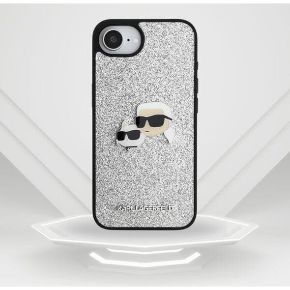 Etui Karl Lagerfeld Fixed Glitter Ikonik Metal Pin do iPhone 16e srebrny