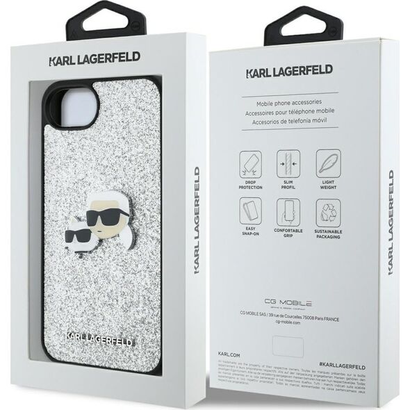 Etui Karl Lagerfeld Fixed Glitter Ikonik Metal Pin do iPhone 16e srebrny