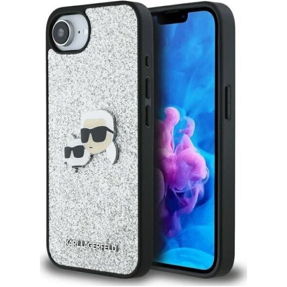 Etui Karl Lagerfeld Fixed Glitter Ikonik Metal Pin do iPhone 16e srebrny