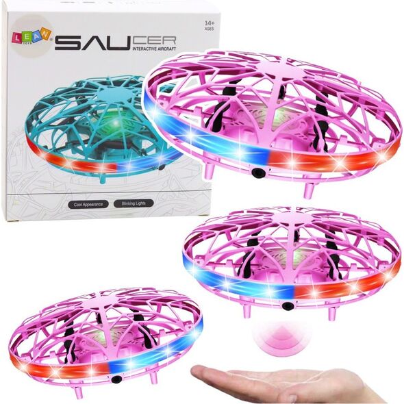 Dron UFO Sterowany Ręką RC Światła LED Różowy