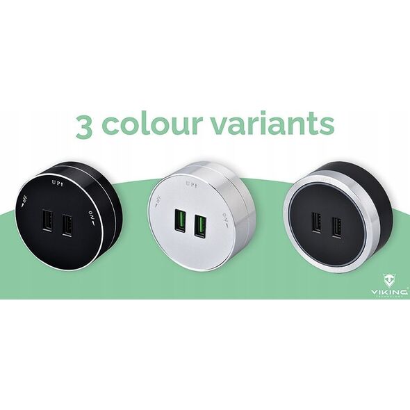 Viking zásuvkový modul A50, 2x USB-A, stříbrno-černá