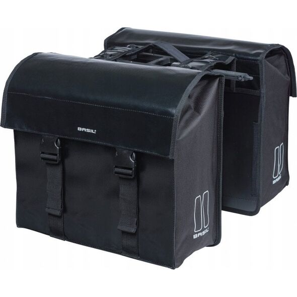 Διπλή τσάντα πόλης BASIL URBAN LOAD DOUBLE PANNIER BAG 48-53L, MIK System, 100% αδιάβροχη, μαύρο/μαύρο (NEW 2025)
