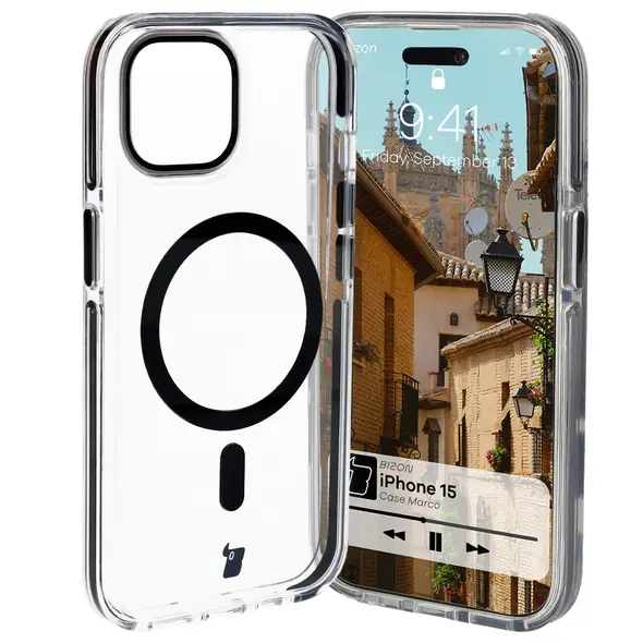 Bizon Case Marco Apple iPhone 15 clear with black frame
