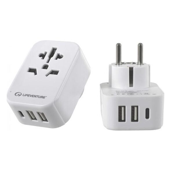 Lifeventure Adapter podróżny z USB i USB-C LIFEVENTURE WORLD TO EUROPE TRAVEL ADAPTOR Uniwersalny