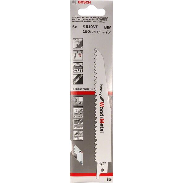 Bosch Bosch sabre saw blade S 610 VF Heavy for Wood and Metal, 5 pieces (length 150 mm)