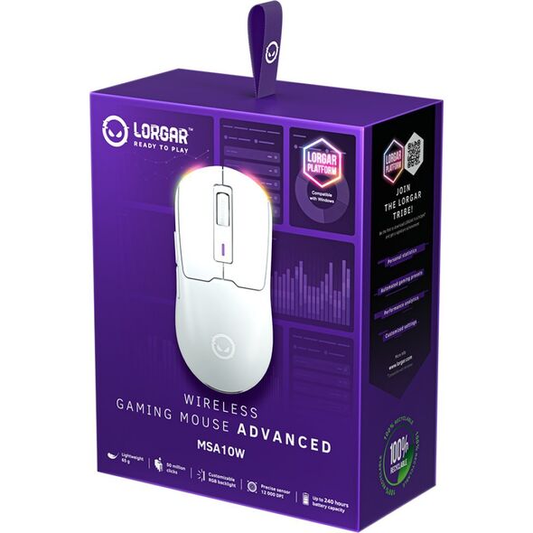 LORGAR MSA10W, Ασύρματο Ποντίκι Gaming Advanced, λευκό