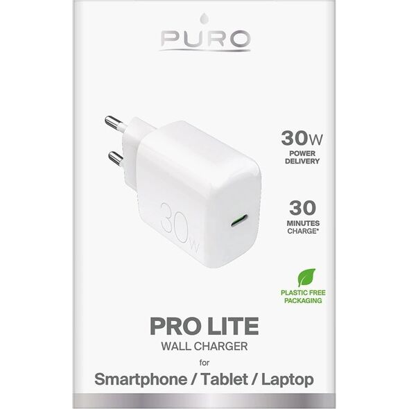 Φορτιστής τοίχου Puro PROLITE 30W USB-C - λευκός
