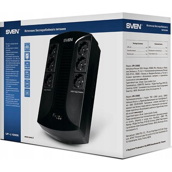 Αδιάλειπτη παροχή ρεύματος UPS Sven UP-L1000E, ~230V, 510W, 6 υποδοχές euro, μαύρο
