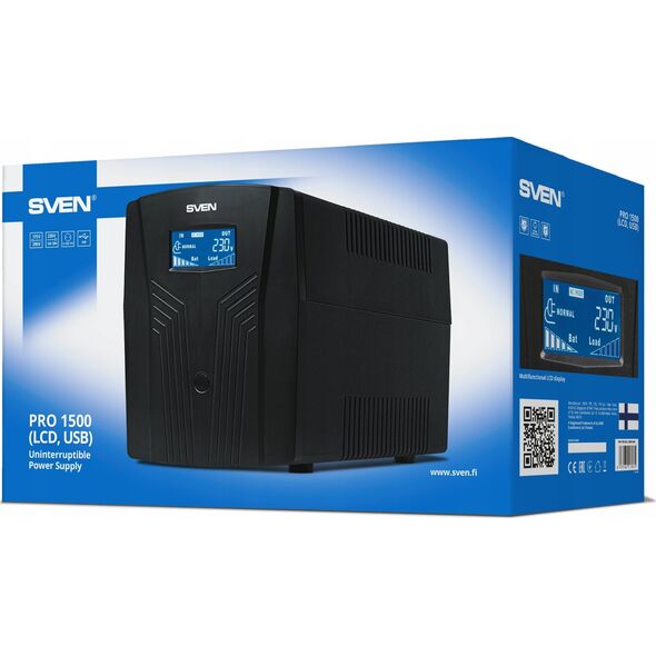 Αδιάλειπτη παροχή ρεύματος SVEN Pro 1500, 900W, LCD, USB, RG-45, 3 υποδοχές euro