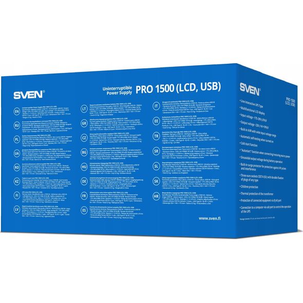 Αδιάλειπτη παροχή ρεύματος SVEN Pro 1500, 900W, LCD, USB, RG-45, 3 υποδοχές euro