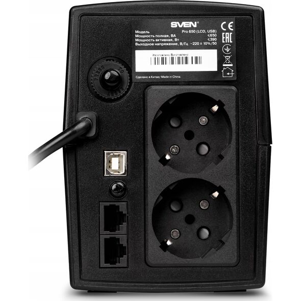 Αδιάλειπτη παροχή ρεύματος Sven Pro 650, 390W, LCD, USB, RG-45, 2 υποδοχές euro