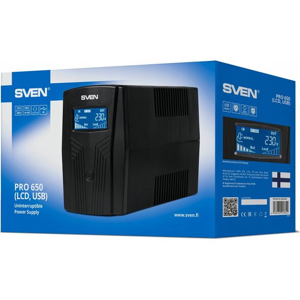 Αδιάλειπτη παροχή ρεύματος Sven Pro 650, 390W, LCD, USB, RG-45, 2 υποδοχές euro