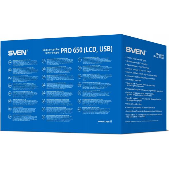 Αδιάλειπτη παροχή ρεύματος Sven Pro 650, 390W, LCD, USB, RG-45, 2 υποδοχές euro