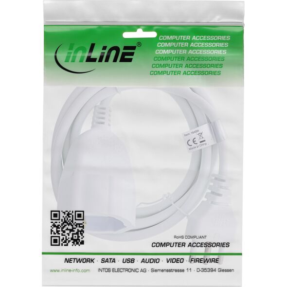 Καλώδιο επέκτασης ρεύματος InLine® Schutzkontakt ITALIEN Stecker L / Buchse F, λευκό, 5μ