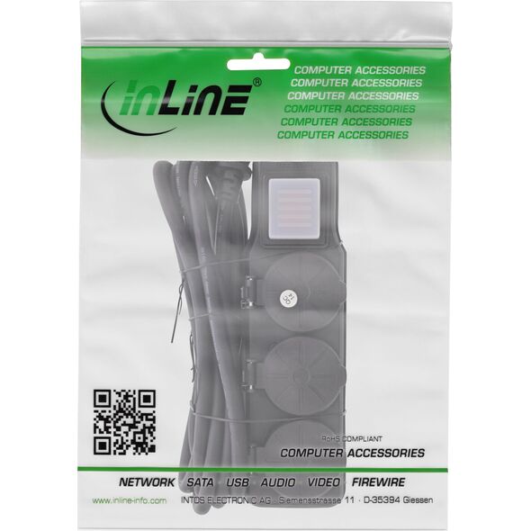 InLine® Εξωτερική πολύπριζο, 3 υποδοχές Schutzkontakt, IP44, με διακόπτη, 3m